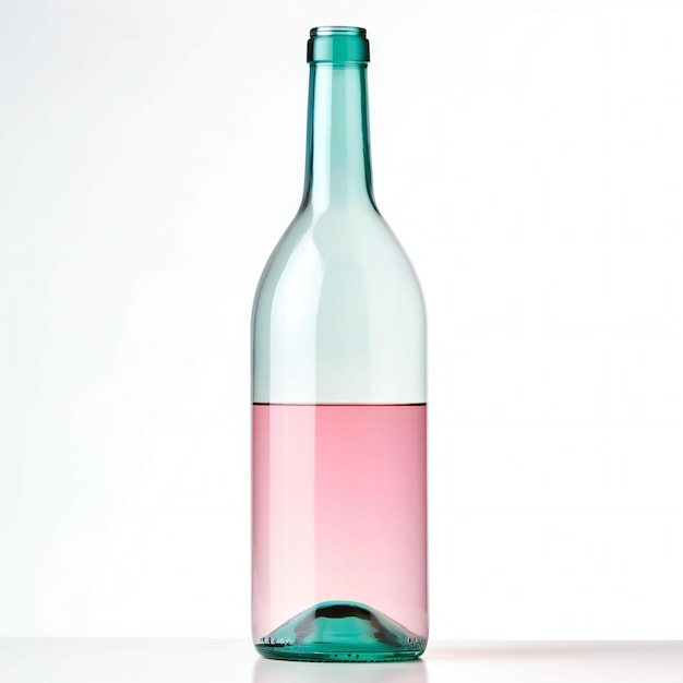 Foto garrafa de vinho rosa sobre um fundo branco isolado