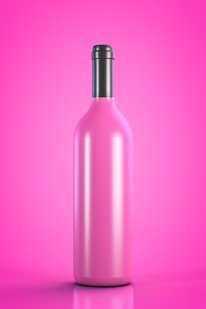 Garrafa de vinho rosé em fundo rosa