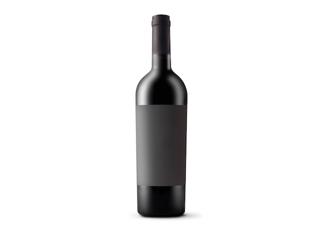 Foto garrafa de vinho vermelho com etiqueta preta em branco em fundo branco aplicar facilmente o seu design personalizado
