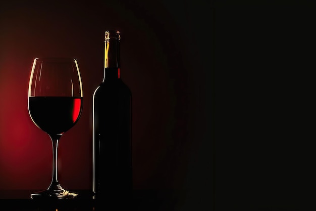 Garrafa e copo de vinho em silhueta de fundo preto