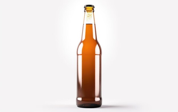 Foto garrafa marrom de cerveja com uma tampa de ouro isolada em uma maquete de cerveja de álcool de fundo branco gerada ai