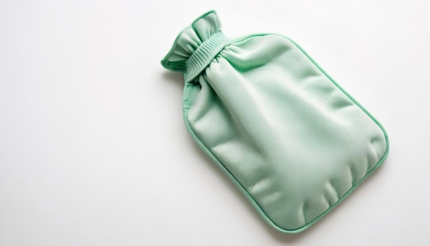garrafa ou saco de água quente verde ou hortelã para aliviar a dor menstrual com espaço para copiar