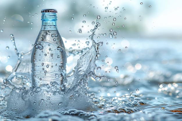 garrafas de água mineral bebendo com salpicaduras derramando líquido e bolhas publicitárias fotografia profissional