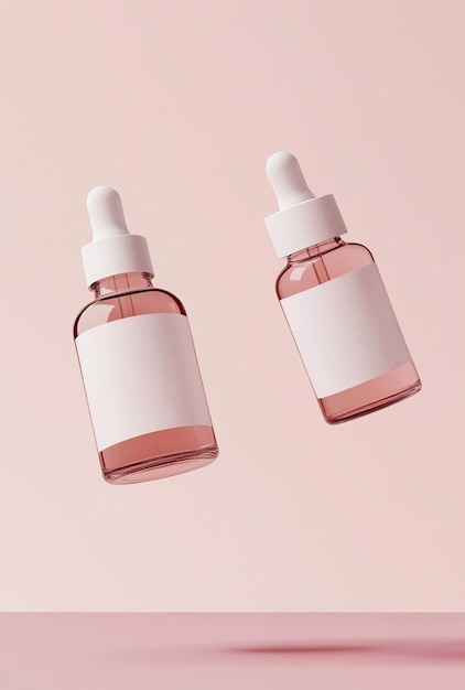 Garrafas de soro cor-de-rosa com fundo rosa