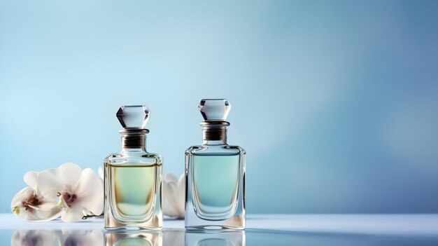 Foto garrafas e frascos com perfume o conceito de fazer espírito de produtos de perfume