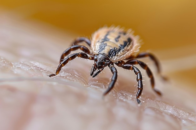 Foto una garrapata se sienta en la piel de una persona y trata de morderla foto agrandada de una garrapata de encefalitis