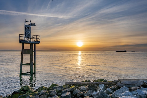 Garry Point Park Aussichtspunkt im Sonnenuntergang Richmond BC Kanada