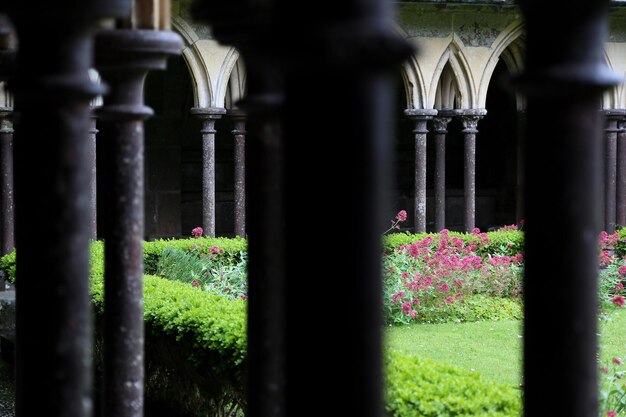 Foto garten durch den kloster der abtei mont-saint-michel