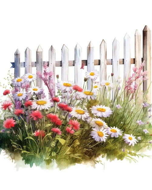 Garten mit Zaun-Aquarell-Illustration