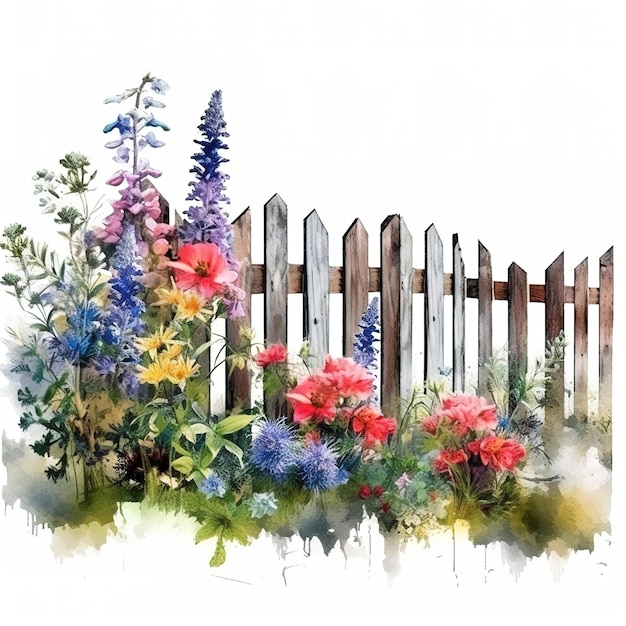 Garten mit Zaun-Aquarell-Illustration