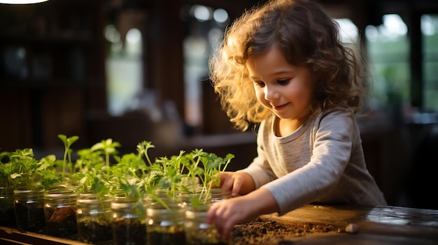 Gartenarbeit mit Kindern im Haus