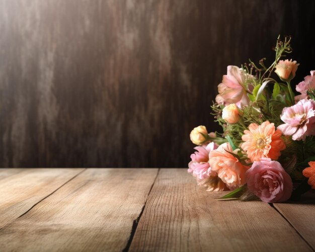 Gartenblumen auf hölzern Tischhintergrund