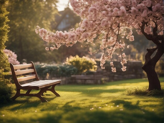 Gartenlandschaft mit Kirschblüten