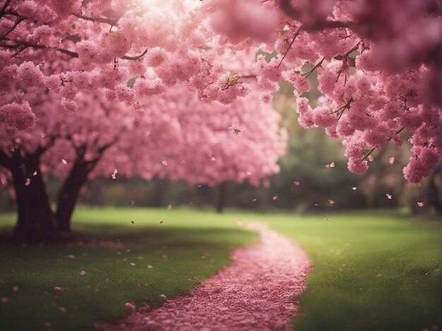 Gartenlandschaft mit Kirschblüten