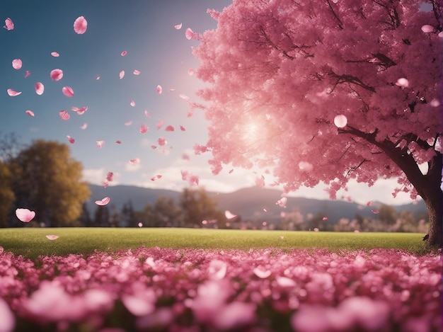 Gartenlandschaft mit Kirschblüten