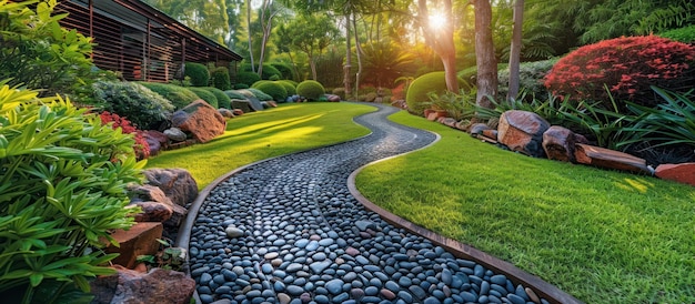 Foto gartenweg mit felsen und gras