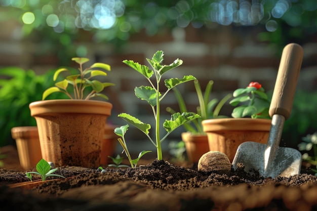 Gartenwerkzeuge mit Gemüsesämlingen