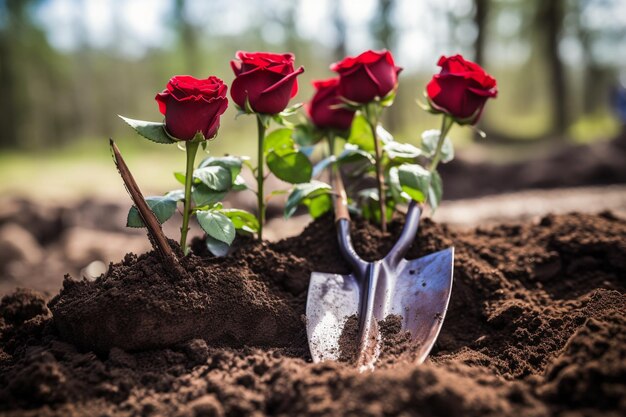 Foto gartenwerkzeuge und rosen