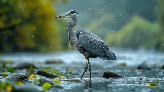 Foto una garza pescando pacientemente un maestro de la quietud y el movimiento repentino fotorrealista hd