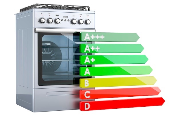 Gasbereich mit Energieeffizienzdiagramm 3D-Rendering isoliert auf weißem Hintergrund