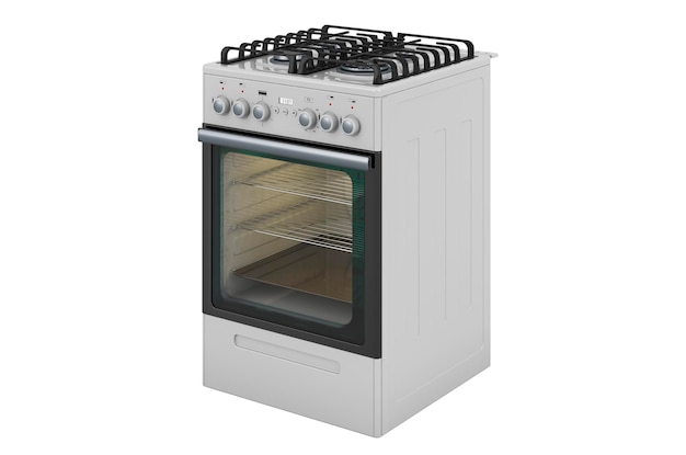 Gasherd mit Backofen und 4 Brenner Seitenansicht 3D-Rendering
