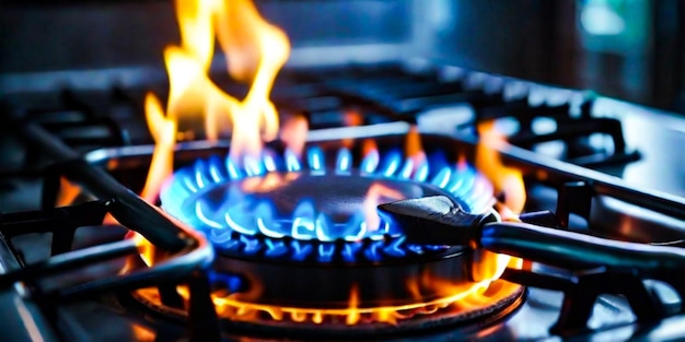 Gaskocher mit brennenden Flammen von Propangas Industrieressourcen und Wirtschaftskonzept