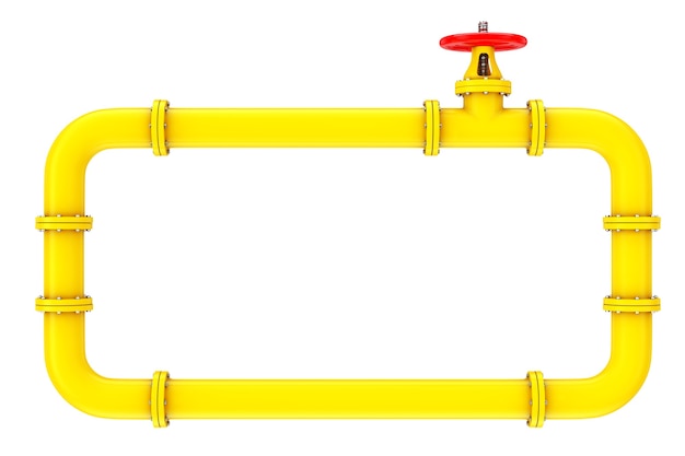 Gasleitungen und Ventil auf weißem Hintergrund. 3D-Rendering