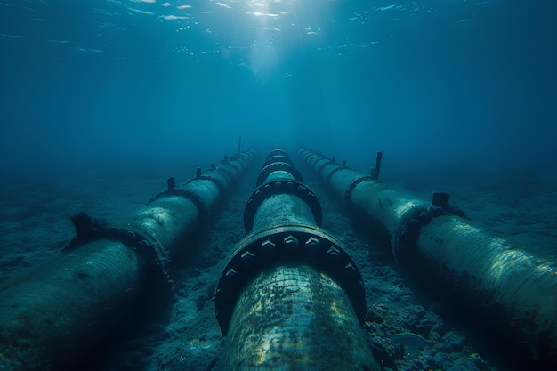 El gasoducto corre por el fondo marino Transporte de gasóleo Concepto de economía industria del petróleo y el gas