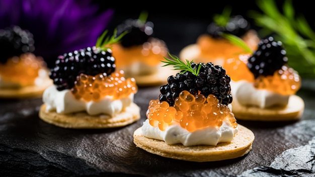 Gastronomische Gastfreundschaft und Zimmerservice Vorspeisen mit Kaviar als exquisite Küche im Hotelrestaurant a la carte Menü kulinarische Kunst und feines Essen