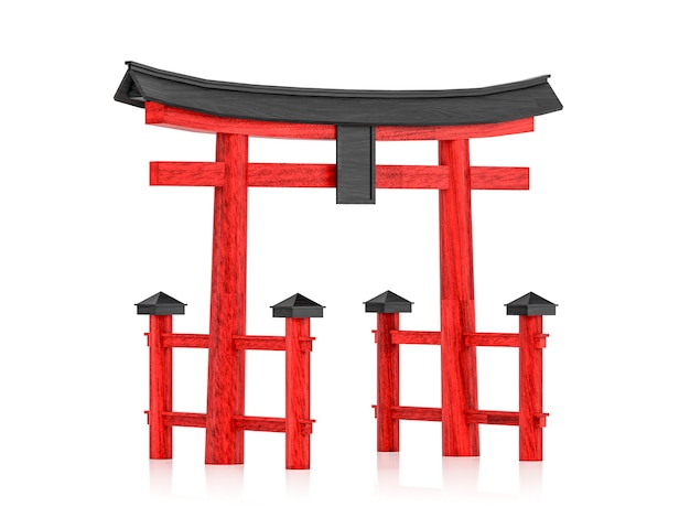 Foto gateway japonês torii isolado em renderização 3d de cena branca