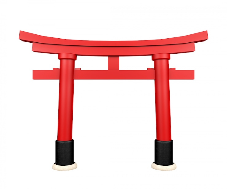 Foto gateway japonês torii isolado no fundo branco, renderização em 3d