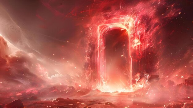 Foto gateway to oblivion inferno39s portal de fogo de destruição e caos conceito fantasia distópica paisagens apocalípticas reinos de magia escura batalhas épicas no abismo guerreiros imortais