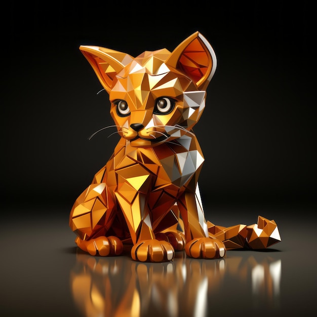 Gatinho 3d low poly em fundo preto