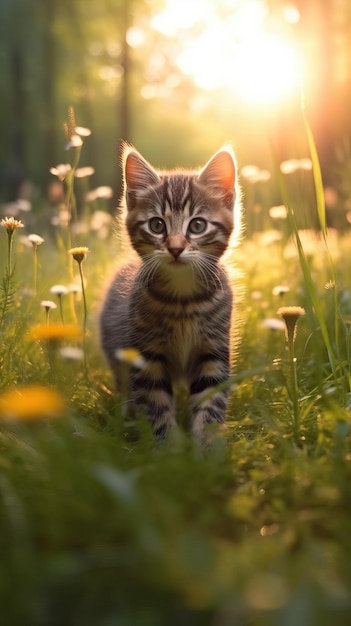 Gatinho adorável aproveitando o verão gerado por IA