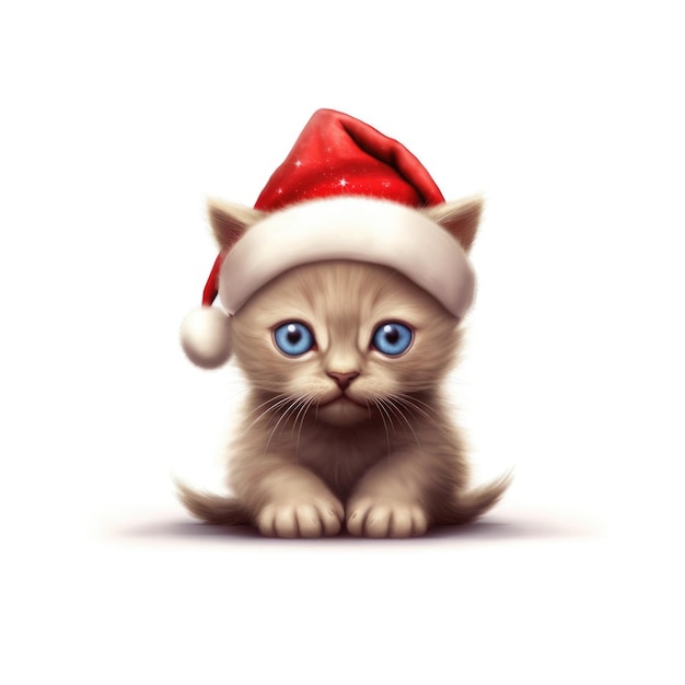 Gatinho birmanês com chapéu de Papai Noel