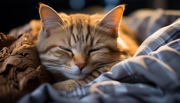 Gatinho bonito descansando abraçando a suavidade cercado pela beleza da natureza gerada pela IA