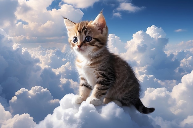 Gatinho bonito nas nuvens