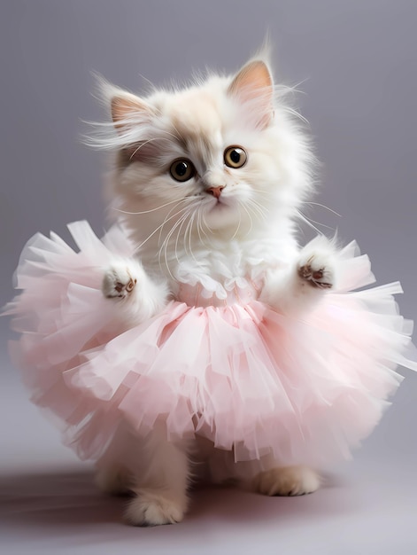 Foto gatinho branco bonito dançou ballet em tutu rosa ai gerativa