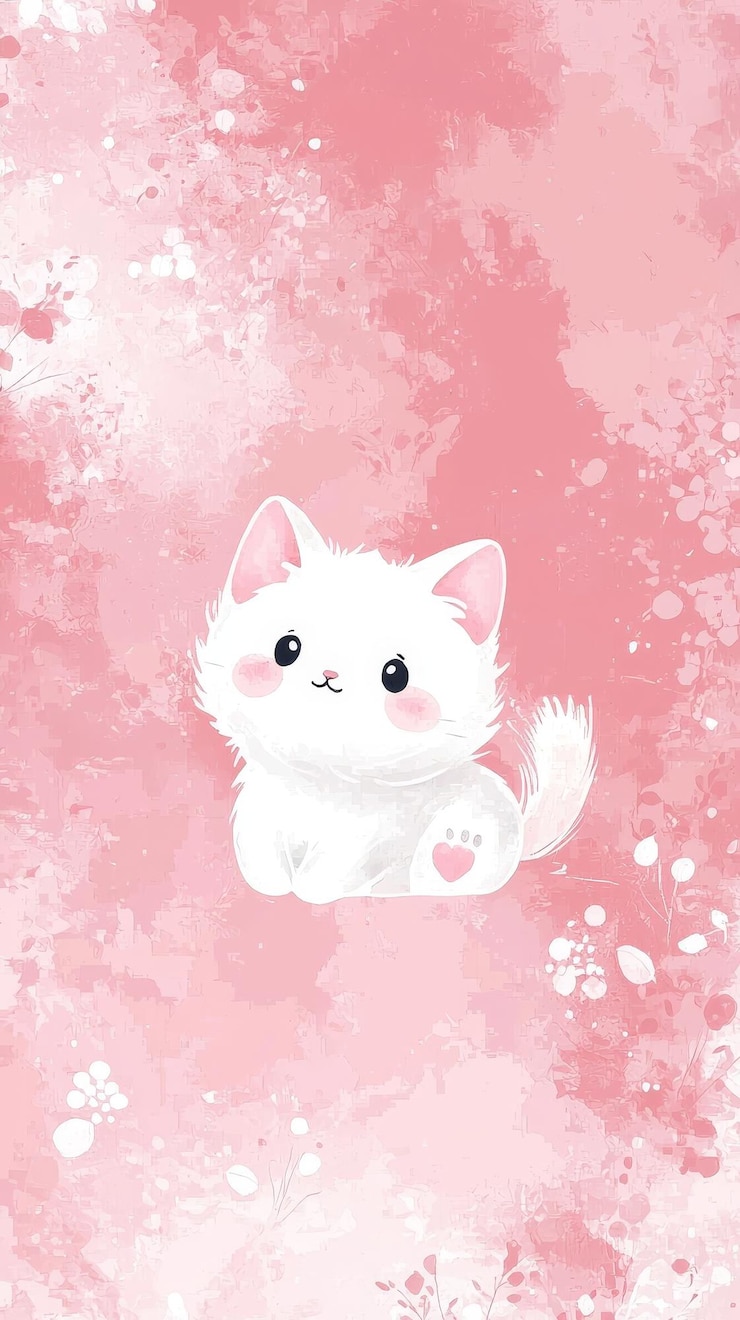 Foto gatinho branco bonito em fundo de aquarela rosa