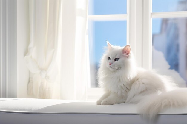 Gatinho branco e fofinho com olhos azuis