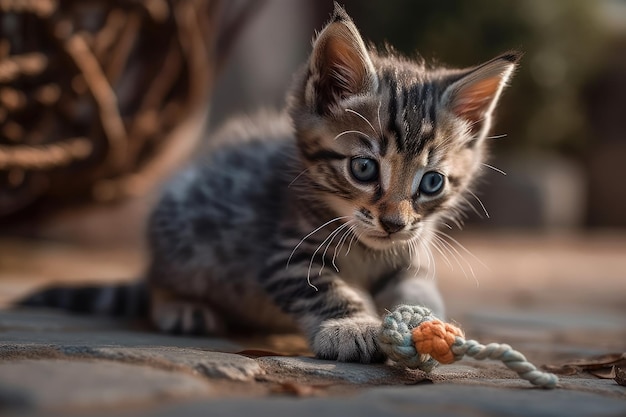 Gatinho brincando com um brinquedo