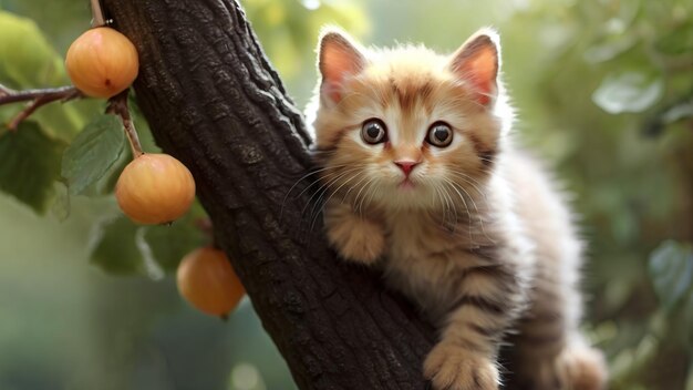 Foto gatinho brincando em folhas amarelas de outono ai gerado