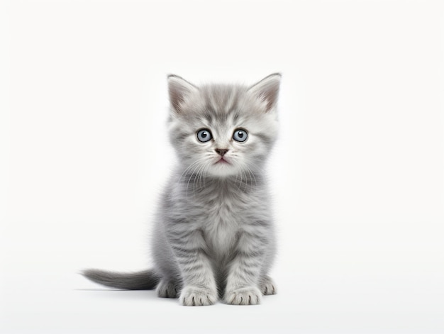 Gatinho cinza bonito com fundo branco renderização 3D de alta qualidade