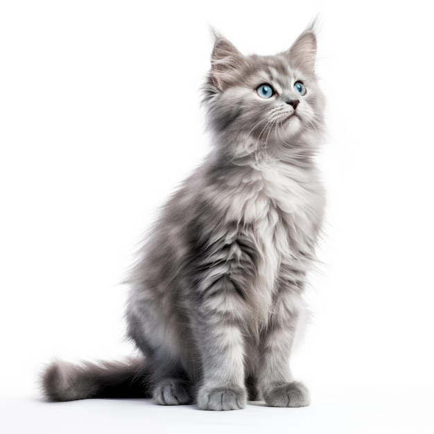 Gatinho de gato azul cinza prateado isolado no fundo branco