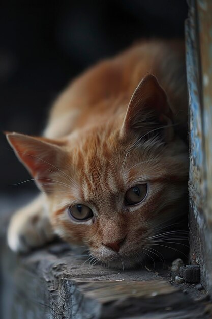 Gatinho de olhos azuis deitado no chão