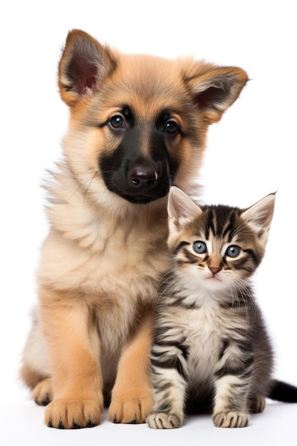 Foto gatinho e cachorrinho em fundo branco