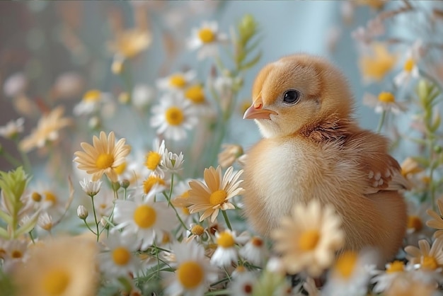 Gatinho em flores de primavera