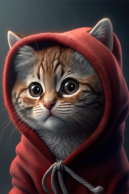 Gatinho fofo com capuz vermelho Generative Ai