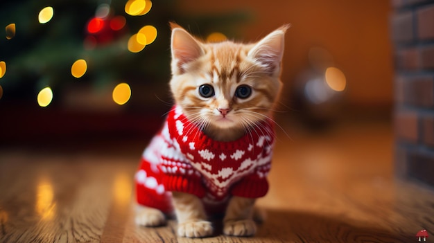 Gatinho fofo com suéter de natal