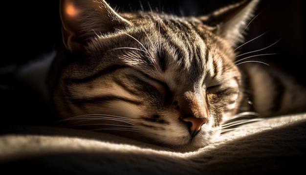 Gatinho fofo descansando no travesseiro olhando com olhos de animais fofos gerados por inteligência artificial